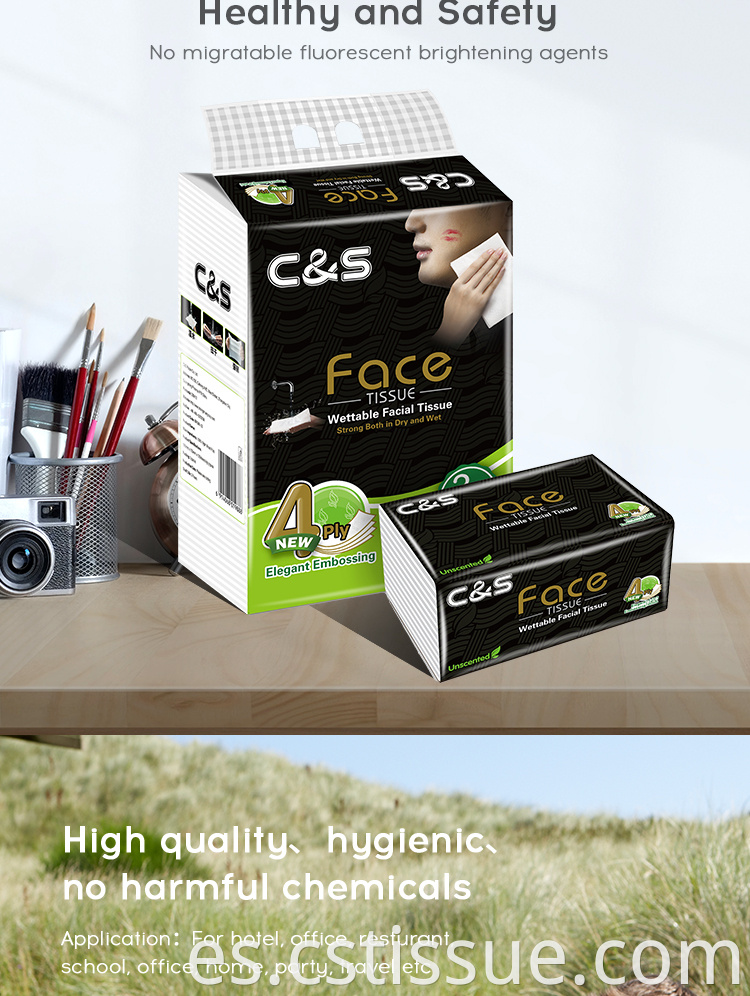 Biodegradable 120 hojas 4 capas de tejido facial suave Absorbilidad Fuerte papel higiénico